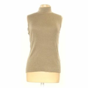 Dana Buchman Gold metallic sleeveless mock neck blouse Sz Large